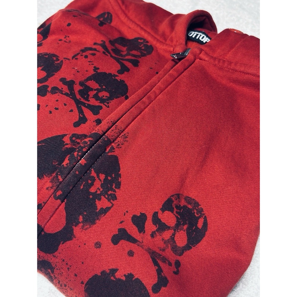 Vintage Hot Topic Red Skull & Crossbones Graphic Zip Up Hoodie Size Large